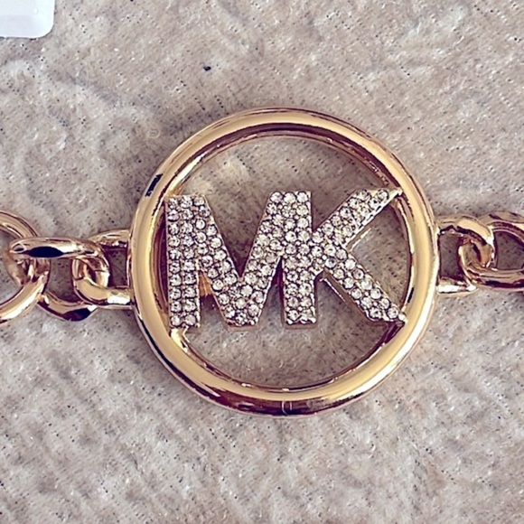 Brand New Michael Kors Gold Tone Metal Chain Belt Rhinestone Logo Buckle Cinched main image 6